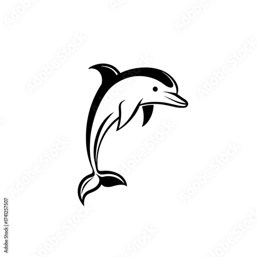 Dolphin. Dolphin simple black and white line art vector logo