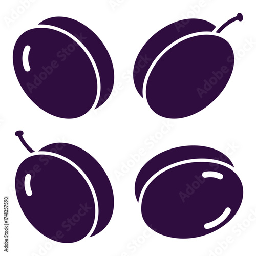 Four ripe plums fresh fruit produce healthy food icon isolated graphic design element silhouette