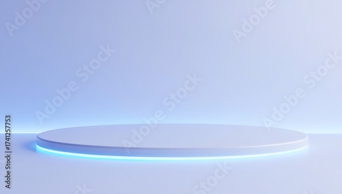 White Circular Platform with Blue Neon Light Accent podium stage