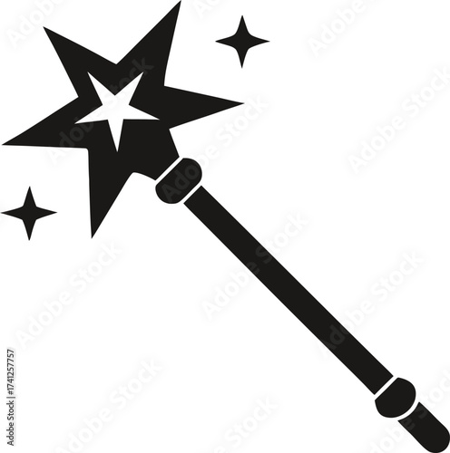 Magic wand silhouette  vector black , white background 