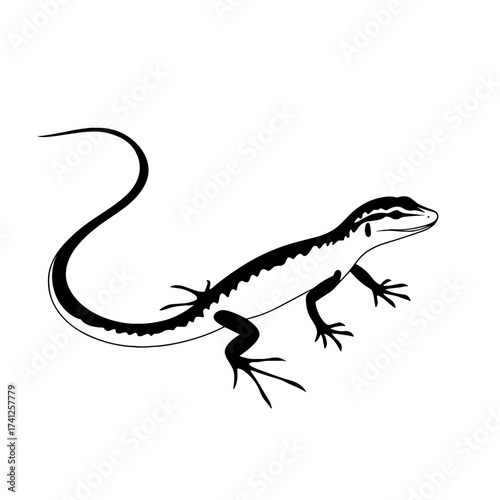 Monitor Lizard. Monitor Lizard simple black and white line art vector logo