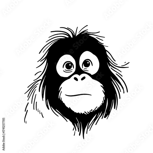 Sumatran Orangutan. Sumatran Orangutan simple black and white line art vector logo