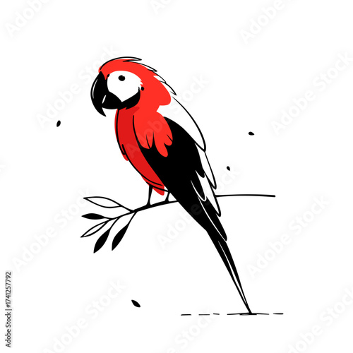 Macaw. Macaw simple black and white line art vector logo