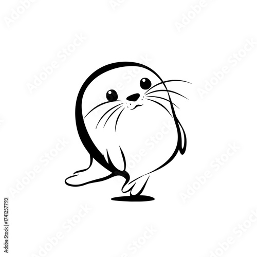Seal. Seal simple black and white line art vector logo