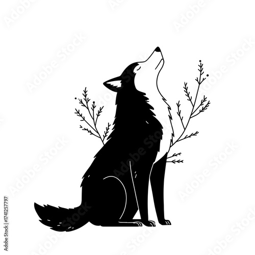 Wolf. Wolf simple black and white line art vector logo
