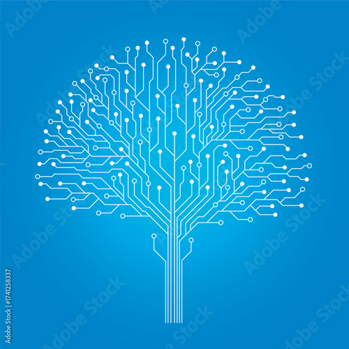 Abstract computer circuit board tree symbol creative electronics concept poster vector illustration. 