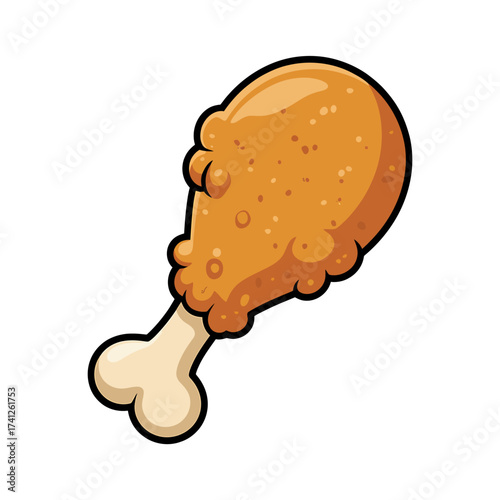 Cartoon Fried Chicken Leg on White Background Delicious Food Illustration Dinner Lunch Fast Food Meal Protein Source Crispy Treat