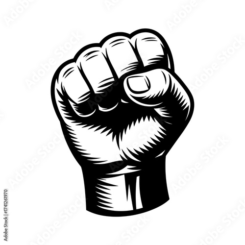 Raised Fist Symbol of Solidarity and Resistance in Bold Black and White Design Power Protest Unity