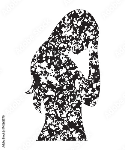 Grunge Woman Silhouette Portrait Vector Art Illustration.
