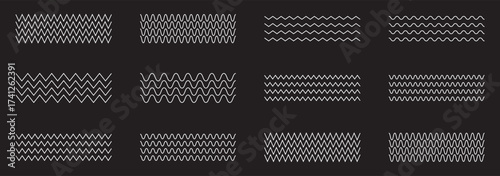 Wave line and wavy zigzag lines. Black underlines wavy curve zig zag line pattern in abstract style. Geometric decoration element. Vector illustration.