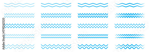 Waves line set. Wave ornament pattern. Set of wavy zigzag lines. Wave thin line background. Vector zigzag and wavy horizontal underline. Vector illustration