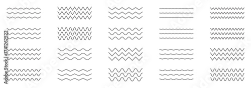 Wave line and wavy zigzag lines. Black underlines wavy curve zig zag line pattern in abstract style. Geometric decoration element. Vector illustration.