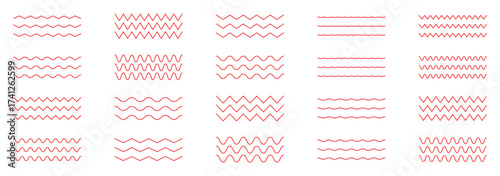 Wave line and wavy zigzag pattern lines. Vector black underlines, smooth end squiggly horizontal curvy squiggles on white background.