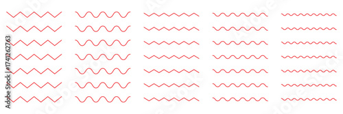 Set of seamless wavy, zigzag. Graphic design elements. Outline sign border element kit. Page Decoration linear icon paper break, book decoration.