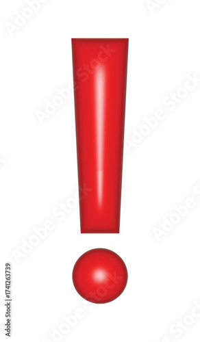 3d Red exclamation - caution icon vector design template. Red glossy 3d exclamation warning sign, attention, alert symbol isolated on a white background.