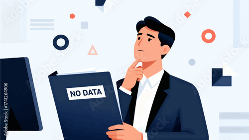Man holding folder labeled NO DATA
