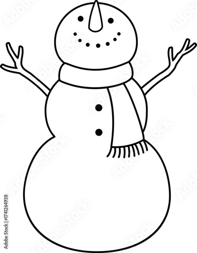 Winter Christmas snowman outline vector illustration.
Traditional classic snowman character Children's coloring pages isolated.
Children's coloring pages.
Transparent background. SVG.