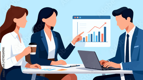 Business team reviewing data chart