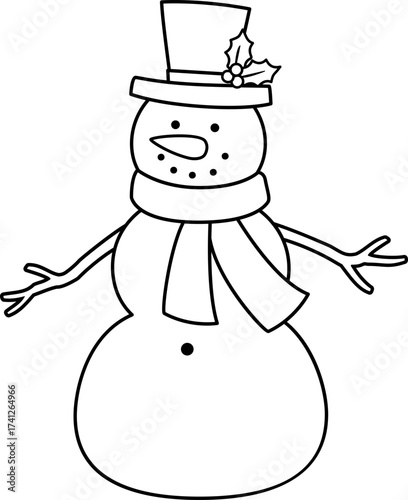Winter Christmas snowman outline vector illustration.
Traditional classic snowman character Children's coloring pages isolated.
Children's coloring pages.
Transparent background. SVG.