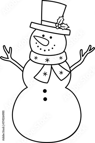 Winter Christmas snowman outline vector illustration.
Traditional classic snowman character Children's coloring pages isolated.
Children's coloring pages.
Transparent background. SVG.