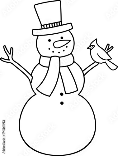 Winter Christmas snowman outline vector illustration.
Traditional classic snowman character Children's coloring pages isolated.
Children's coloring pages.
Transparent background. SVG.