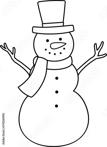 Winter Christmas snowman outline vector illustration.
Traditional classic snowman character Children's coloring pages isolated.
Children's coloring pages.
Transparent background. SVG.