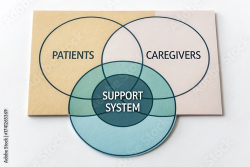 Overlapping circles illustrating patients and caregivers support system
