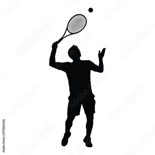 Silhouette of a tennis player serving a ball during a match athletic sport action silhouette