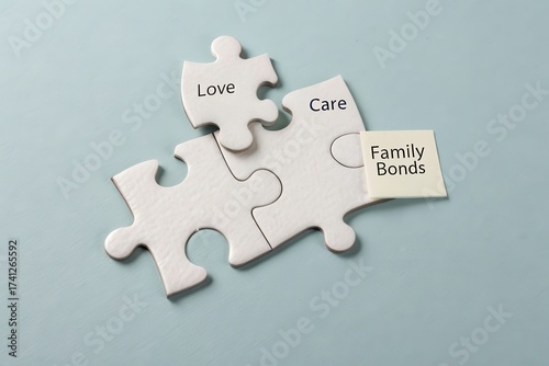 Puzzle pieces depicting concepts of love care and family bonds