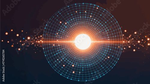 Glowing circular grid with radiant center