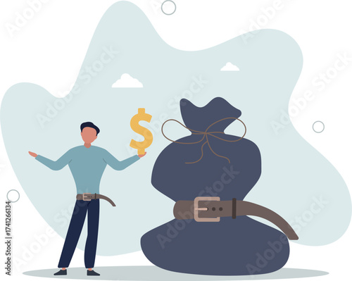 Tighten the belt, reduce spending in economic recession, cut budget to save business to survive or frugality concept.life and employment of people.