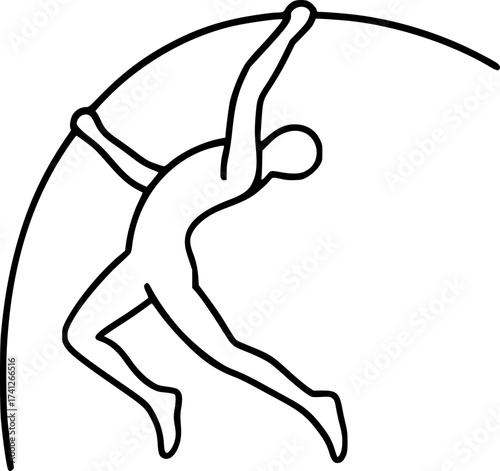 Minimal continuous line of a pole vaulter in swing phase, elegant vector illustration perfect for athletics, sports posters, and modern track and field design