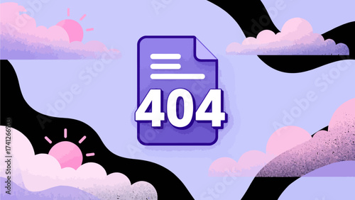 Purple document with 404 on sky background