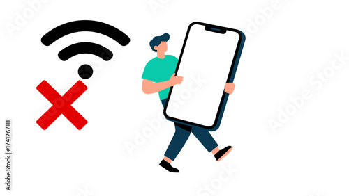 Man holding large smartphone with no signal