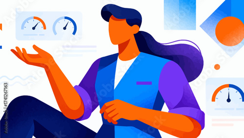 Person with gauges and geometric shapes