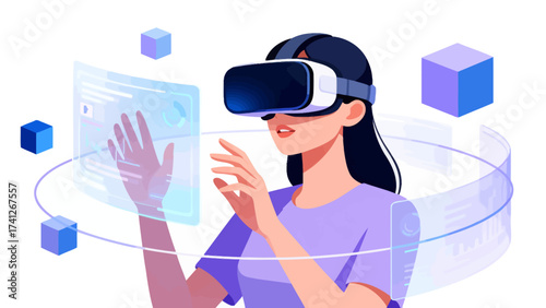 Woman using virtual reality headset