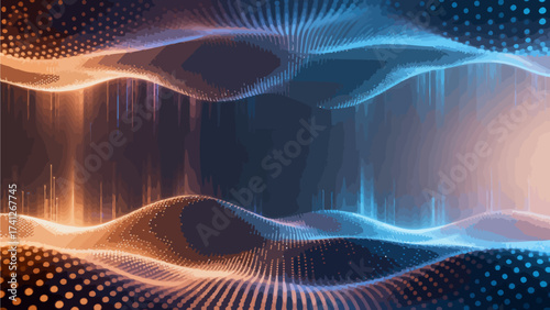 Digital wave patterns with glowing dots