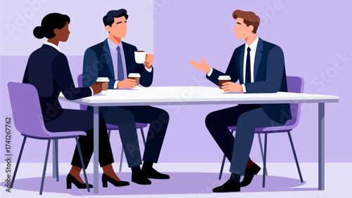 Three business people having coffee meeting