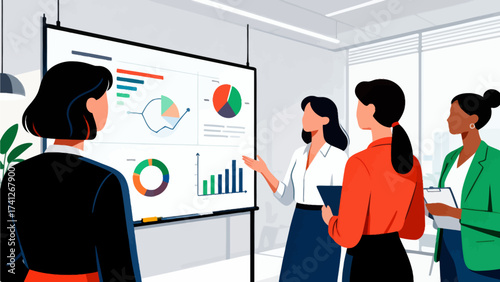 Business team reviewing data charts