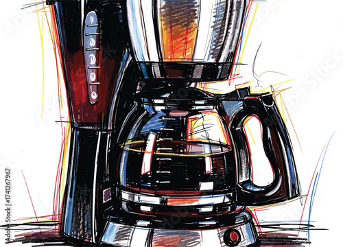 A Sketch of a Coffee Maker Filled with Freshly Brewed Coffee