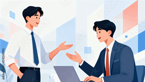 Two men in business attire having a discussion