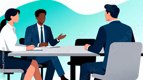 Three people in business meeting at table