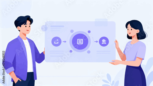 Two people holding digital interface panel