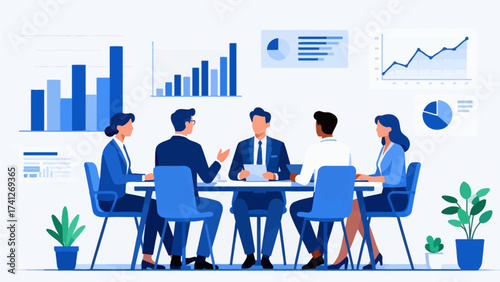 Business team in meeting with data charts