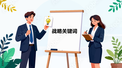 Business presentation with whiteboard and lightbulb