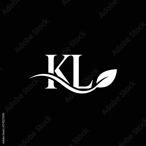 Elegant KL monogram logo with a minimalist leaf design, symbolizing growth and nature