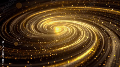 Light glowing gold magic glitter twirl on dark color background