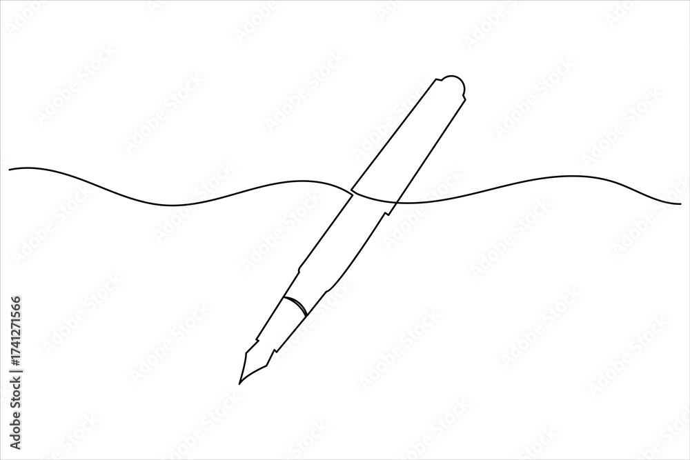 Obraz premium Ball pen continuous one line art drawing stationery office pen vector illustration