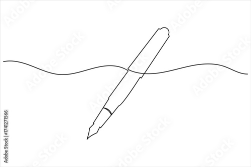 Ball pen continuous one line art drawing stationery office pen vector illustration