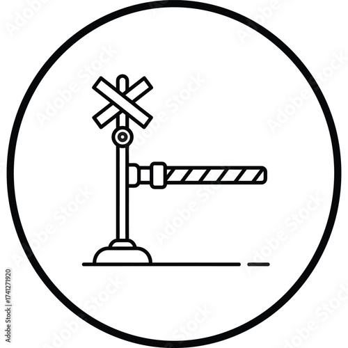 Railway Crossing Barrier Icon in Circle railroad gate train transportation safety warning sign symbol vector illustration